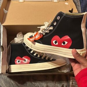 Comme des Garçons PLAY x Converse Black High Top Sneakers with Red Heart